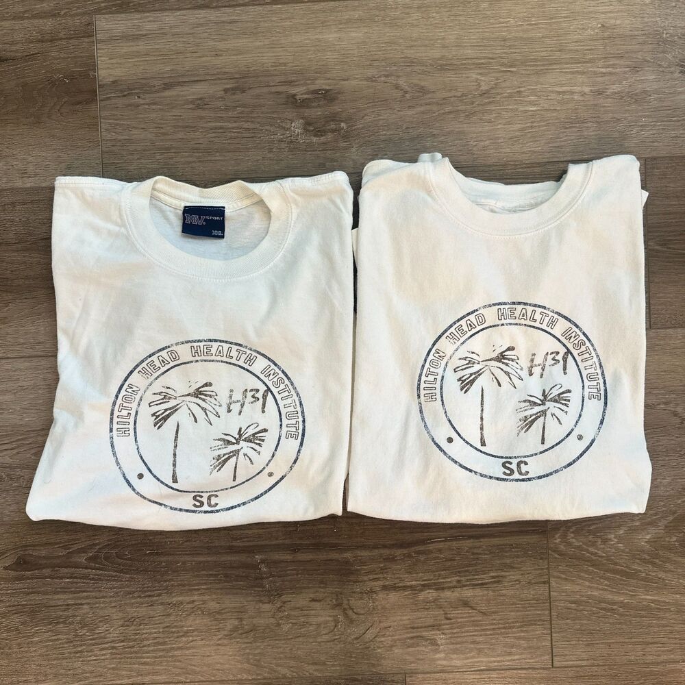 Lot of 2 Hilton Head Health Graphic Long Sleeve Retro T-Shirts Distressed XXL